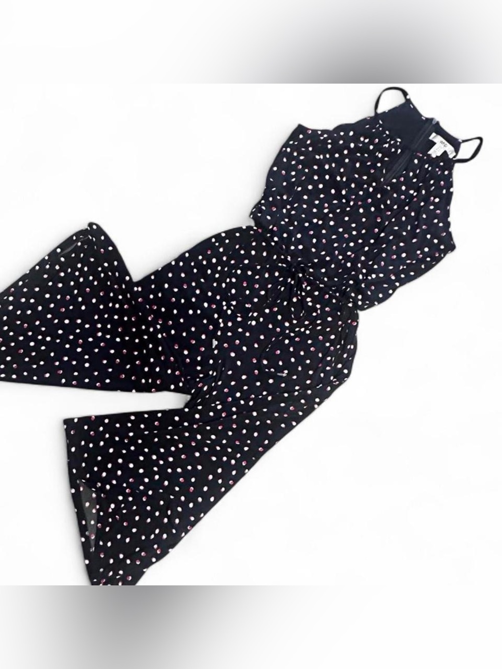 Wisp Sleeveless Black Palazzo Jumpsuit with White & Red Polkadot Print